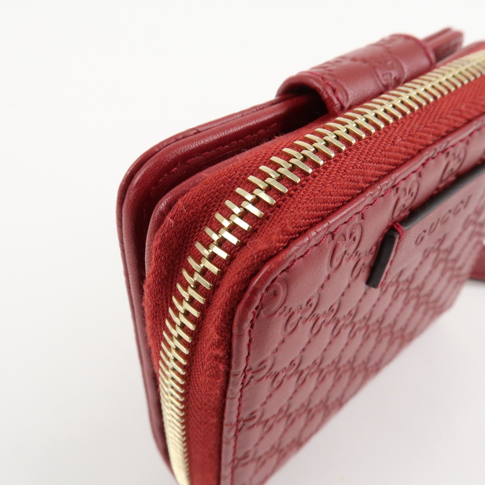 GUCCI Micro Guccissima Leather Bi-Fold Compact Wallet Red 449395 Used