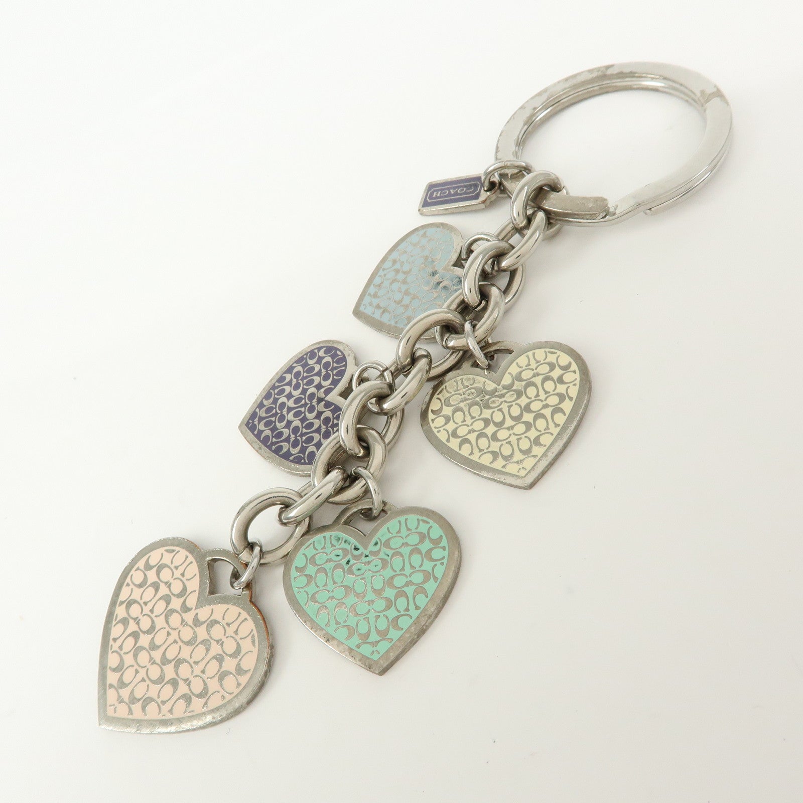 COACH Set of 2 Signature Metal Bag Charm Key Holder Multicolor
