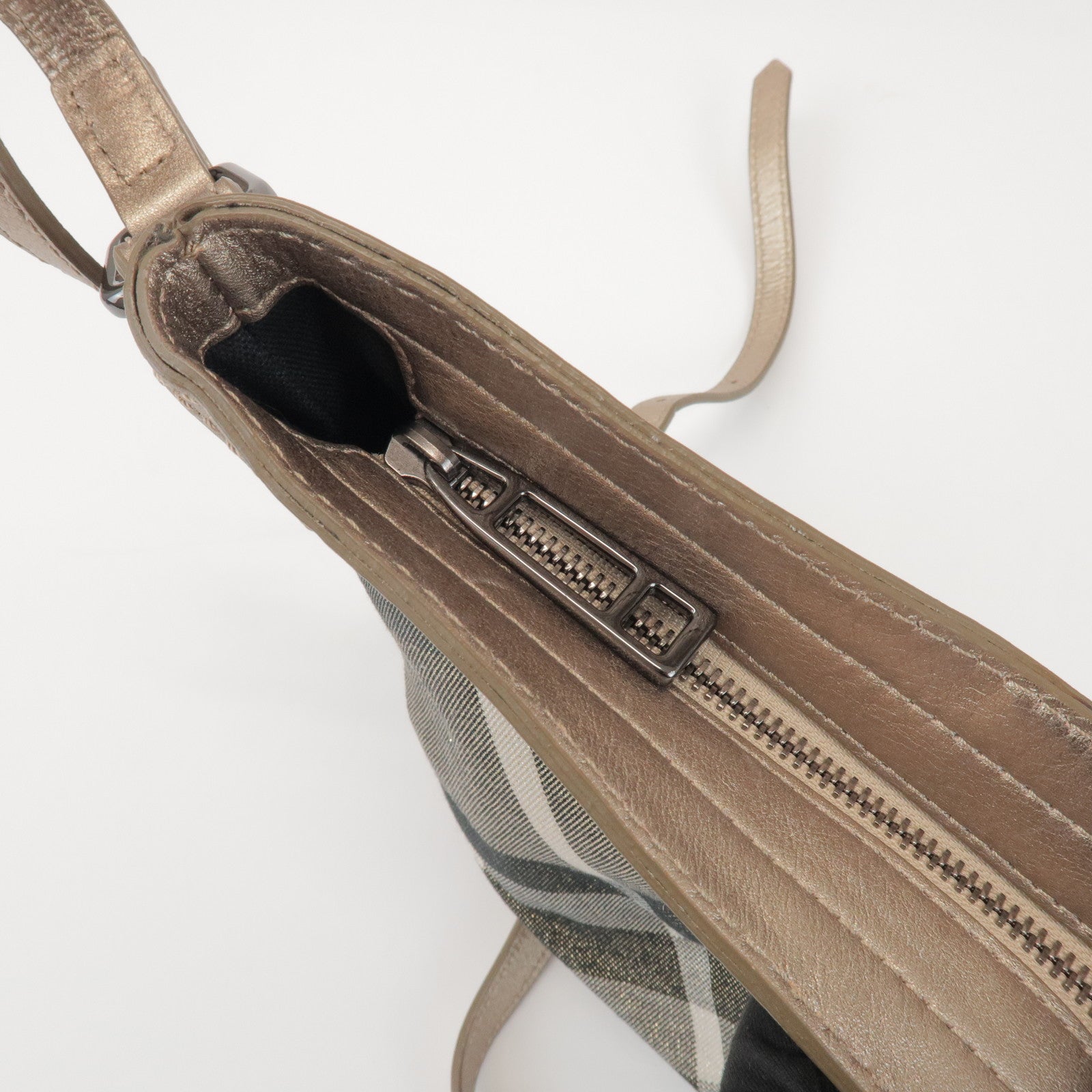 BURBERRY Canvas Leather Plaid Shoulder Bag Crossbody Bag Gold