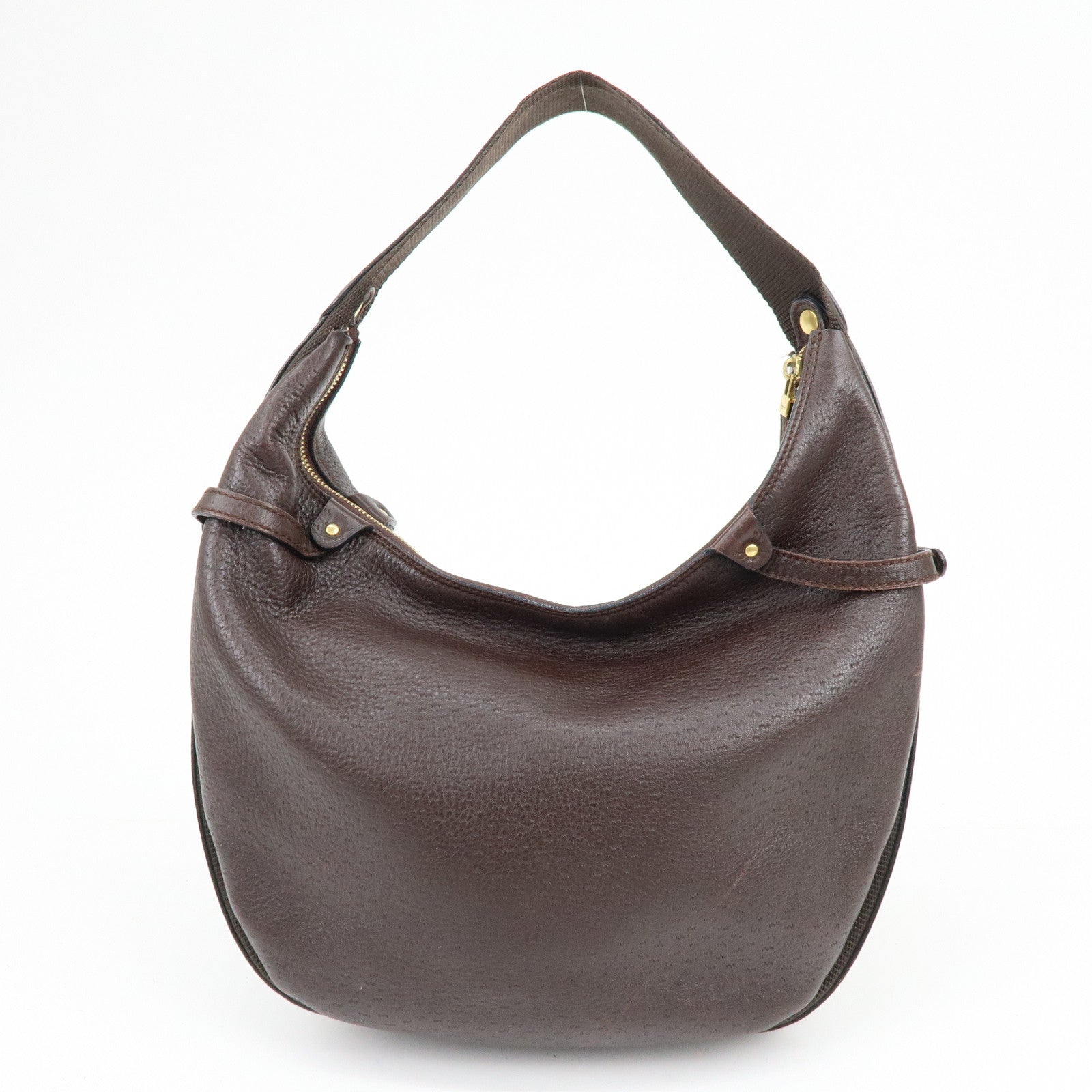 Ferragamo Gancini Leather Shoulder Bag Hand Bag Brown