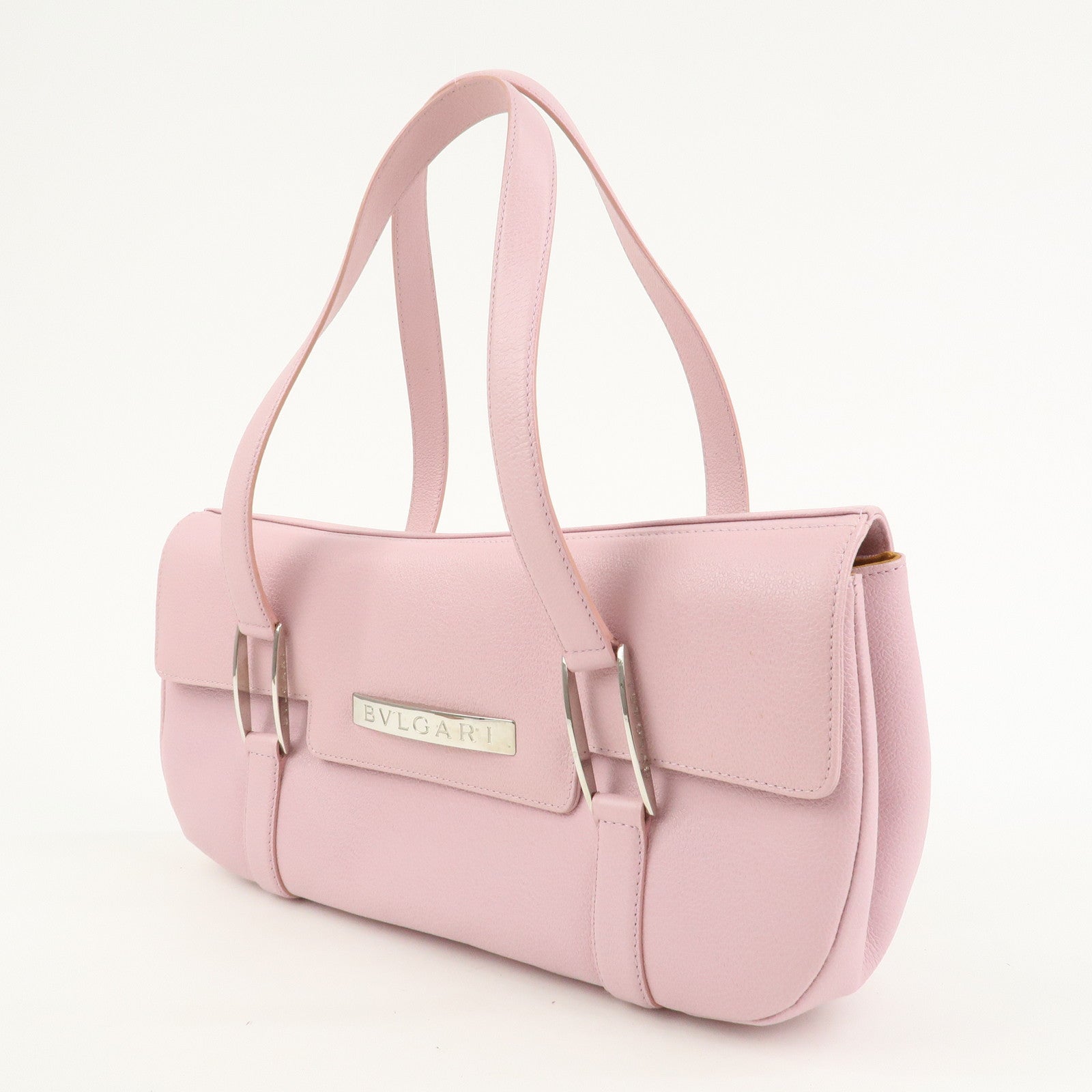 BVLGARI Logo Leather Shoulder Bag Hand Bag Pink