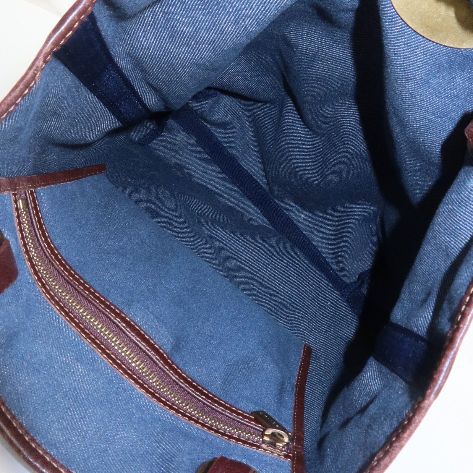 CELINE Macadam Denim Leather Tote Bag Shoulder Bag Blue Brown