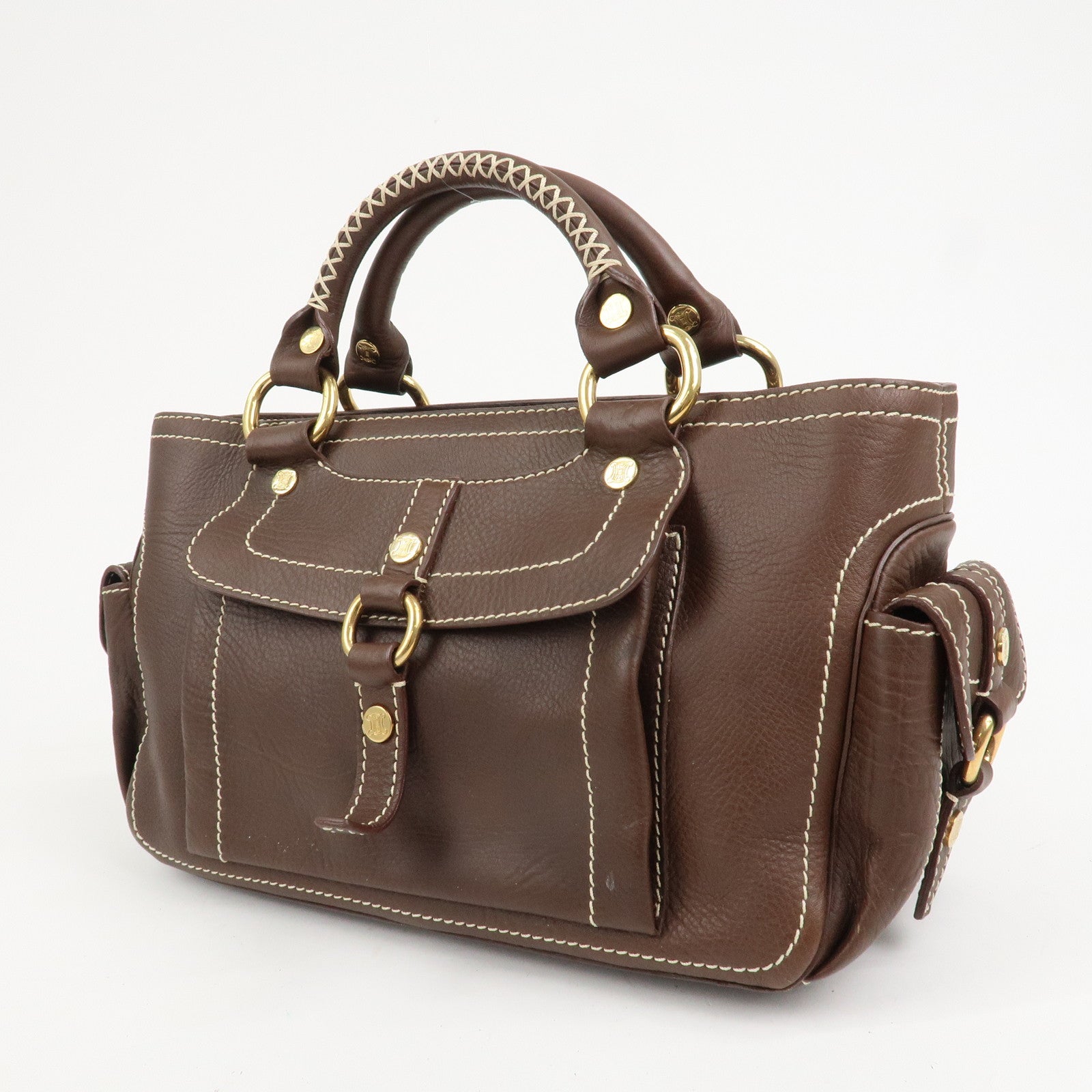 CELINE Leather Boogie Bag Hand Bag Tote Bag Brown Gold HDW
