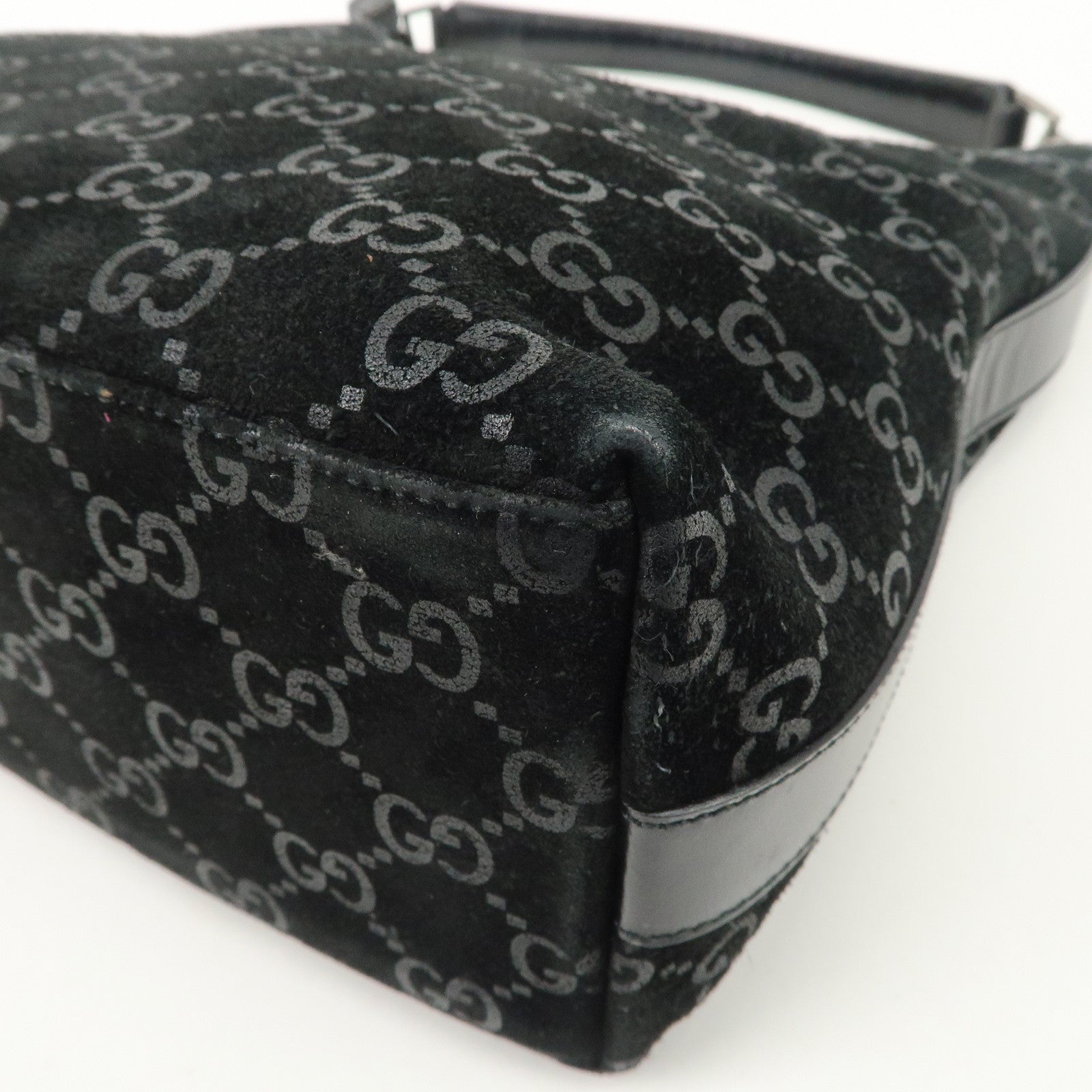 GUCCI GG Suede Leather Shoulder Bag Hand Bag Black 002.0602 Used