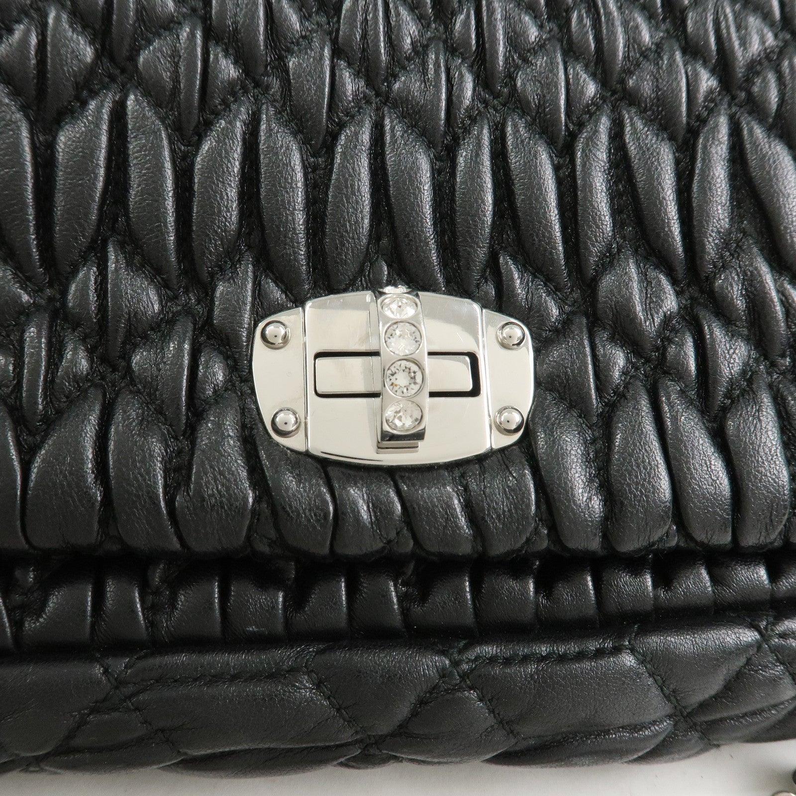 MIU MIU Matelasse Leather Chain Shoulder Bag Black 5BP079