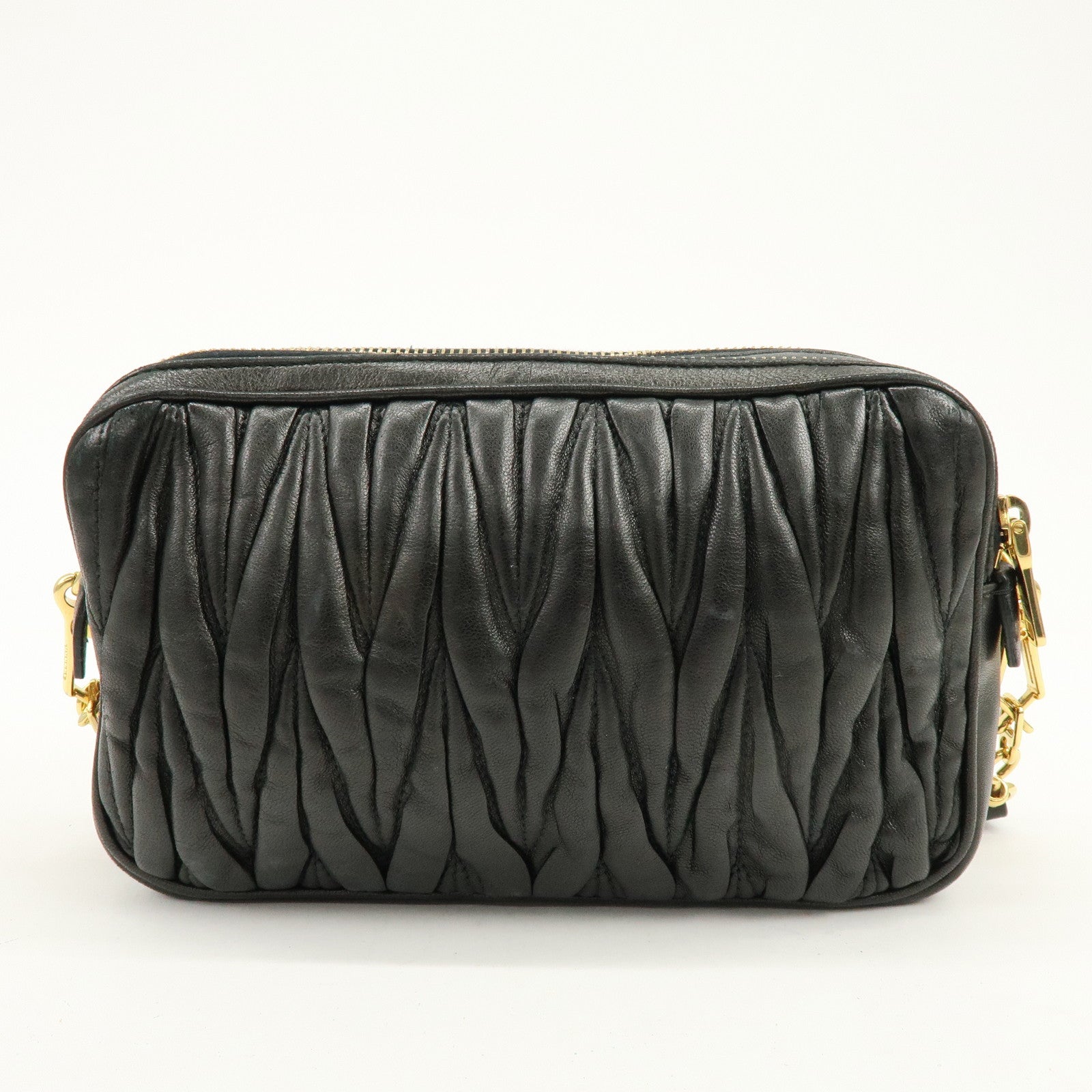 MIU MIU Matelasse Gathered Leather Shoulder Bag Crossbody Bag Black