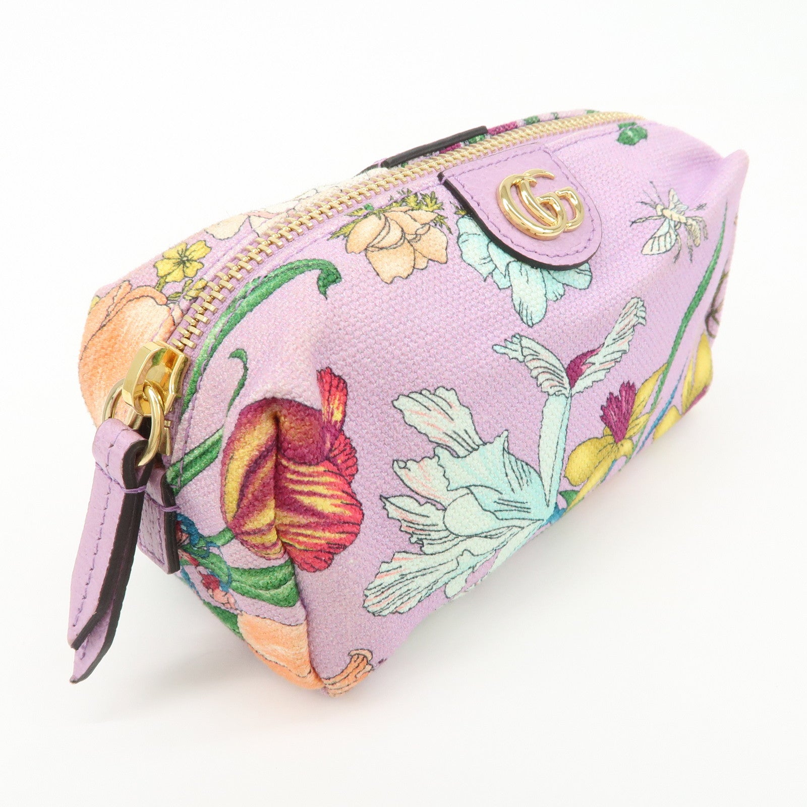 GUCCI GG Marmont Canvas Leather Pouch Flower Purple 577355