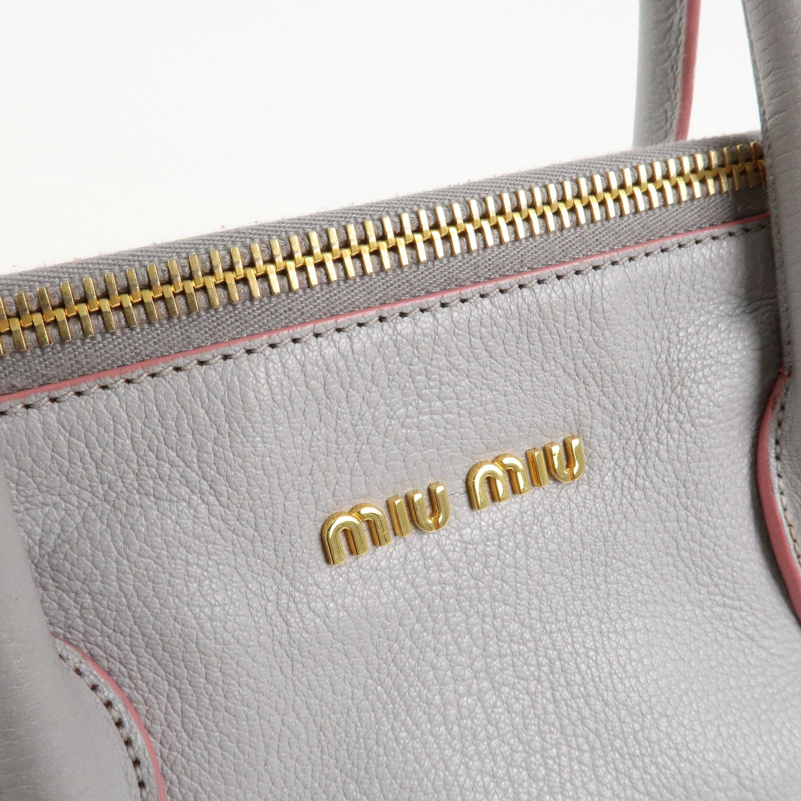 MIU MIU Madras Logo Leather 2WAY Bag Shoulder Bag Hand Bag 5BB016