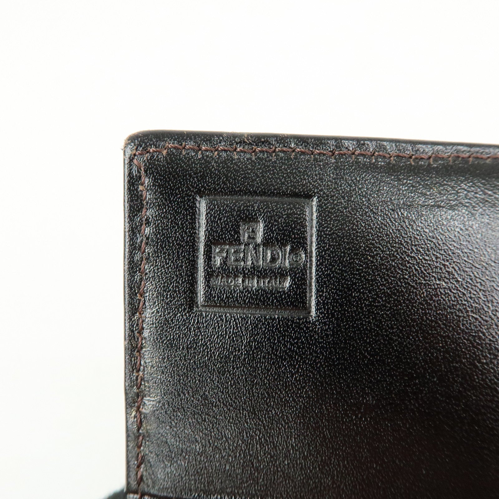 FENDI Zucca Canvas Leather Bi-Fold Long Wallet Black Brown 8M0000