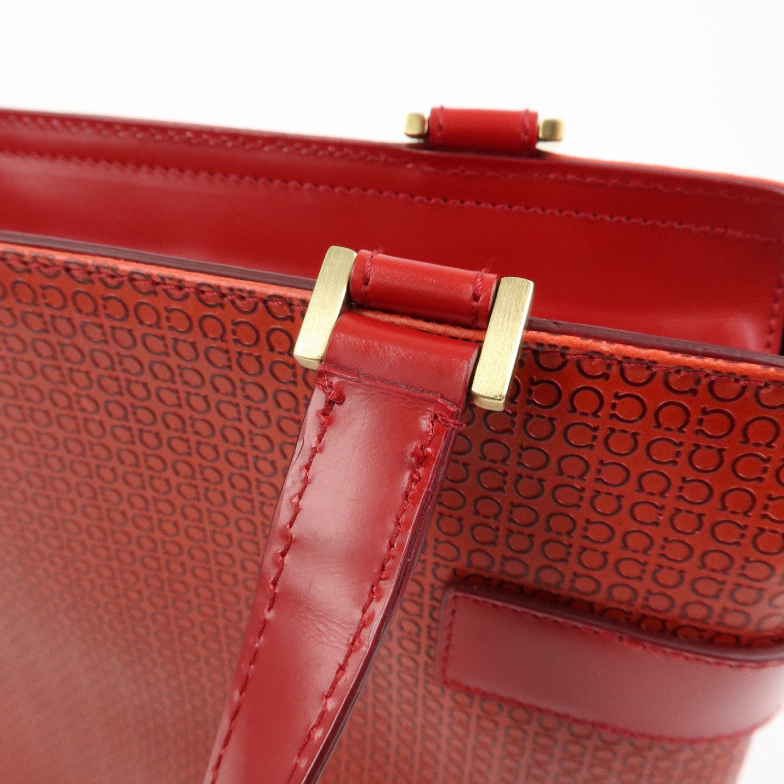 Ferragamo Gancini Side Belt Leather Hand Bag Tote Bag Red