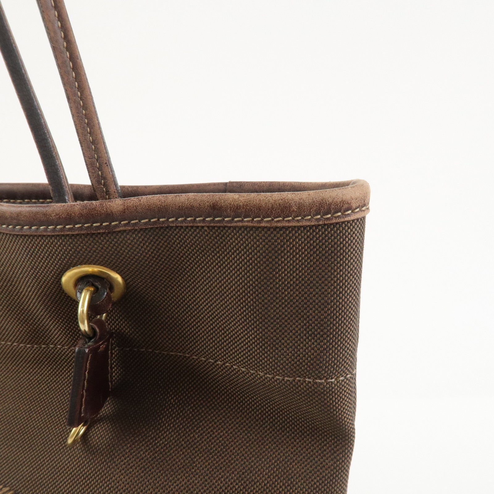 PRADA Jacauard Canvas Leather Tote Bag Shoulder Bag Brown BR3579