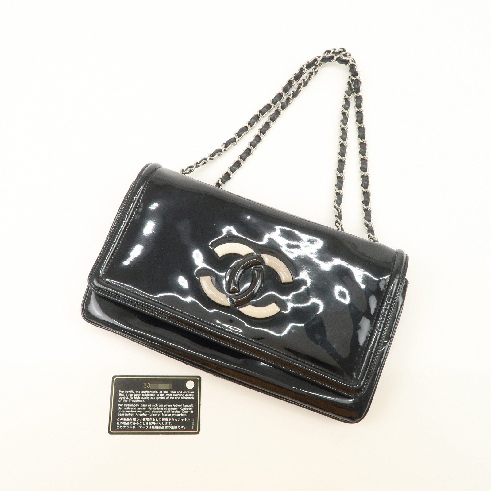CHANEL Patent Leather Chain Shoulder Bag Hand Bag Black