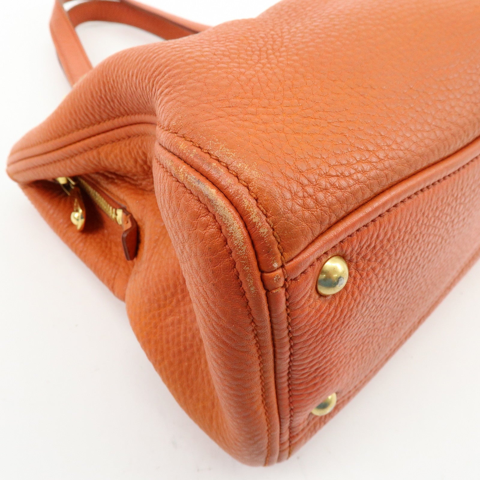 MIU MIU Logo Leather Hand Bag Tote Bag Orange