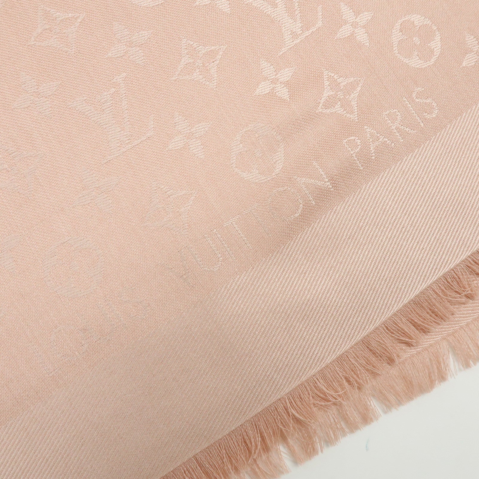 Louis Vuitton Monogram Silk Wool Scarf Shawl Pink M74441