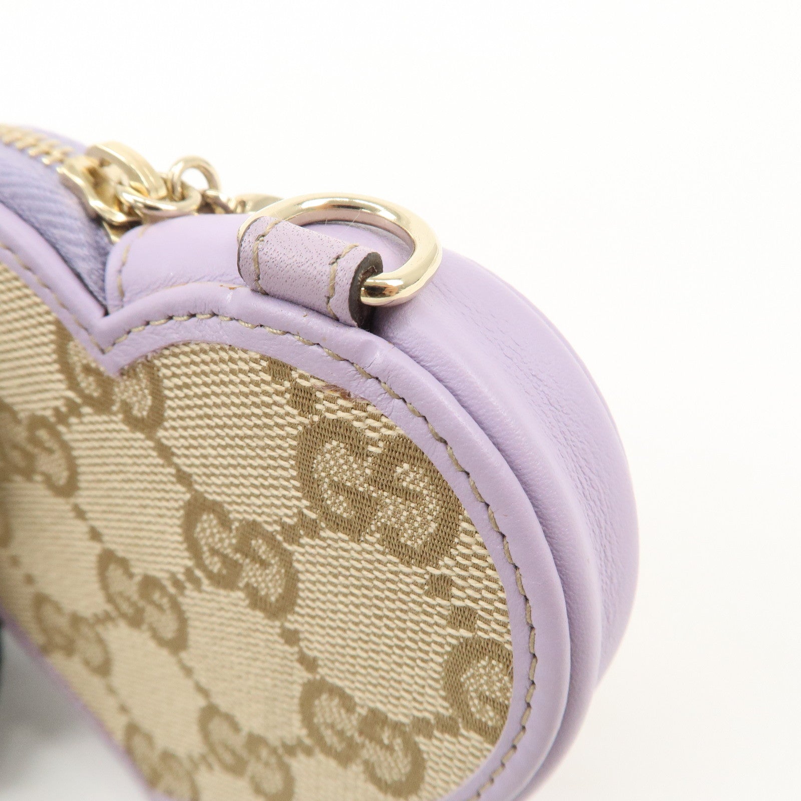 GUCCI GG Canvas Leather Heart Coin Purses Purple 152615