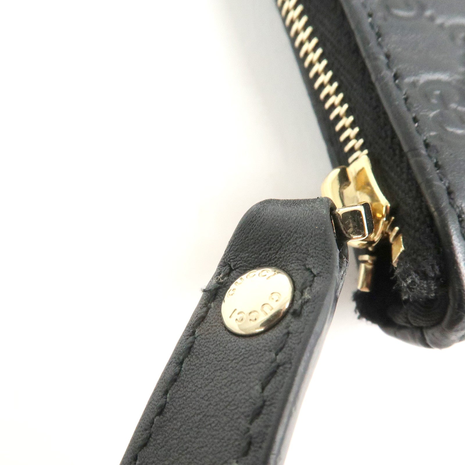 GUCCI Micro Guccissima Leather Coin Key Case Black Gold HDW 544248 Used