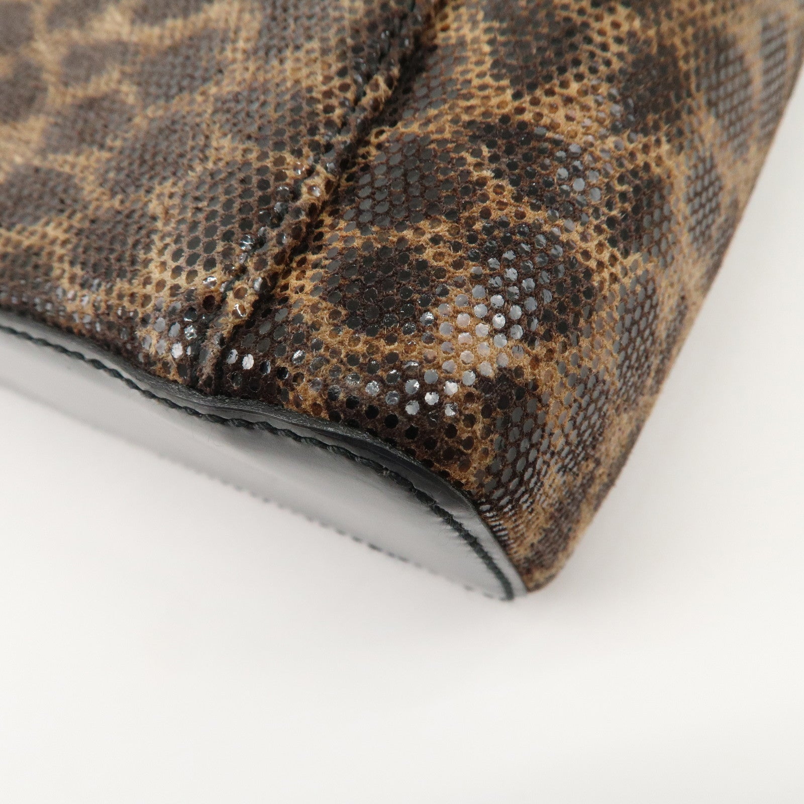 LOEWE Nylon Canvas Patent Leather Leopard Vanity Bag Black Beige Used