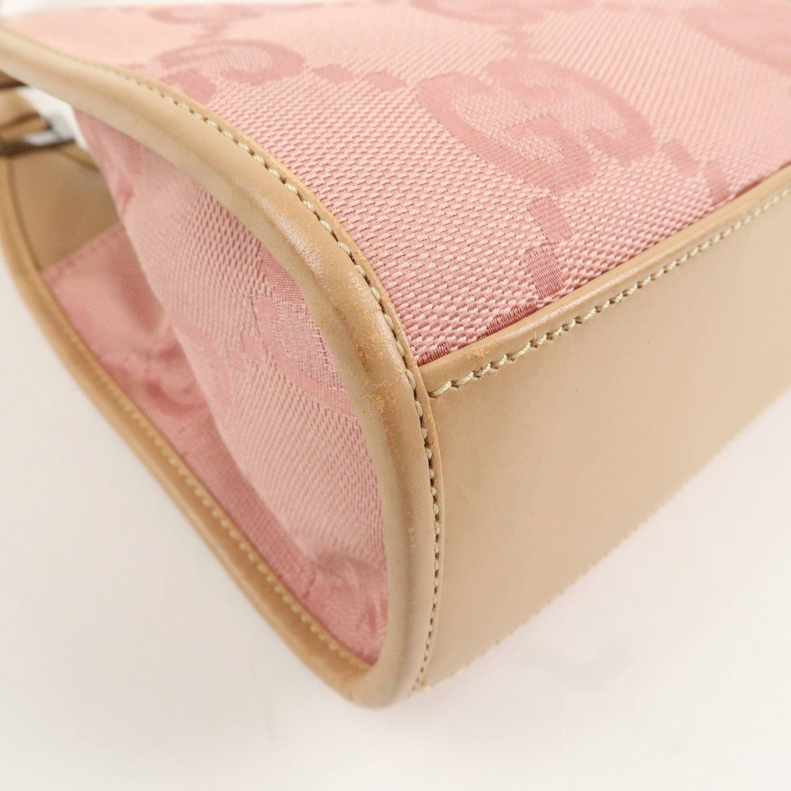 GUCCI Jackie Jumbo GG Canvas Leather Hand Bag Pink Beige 002.1068