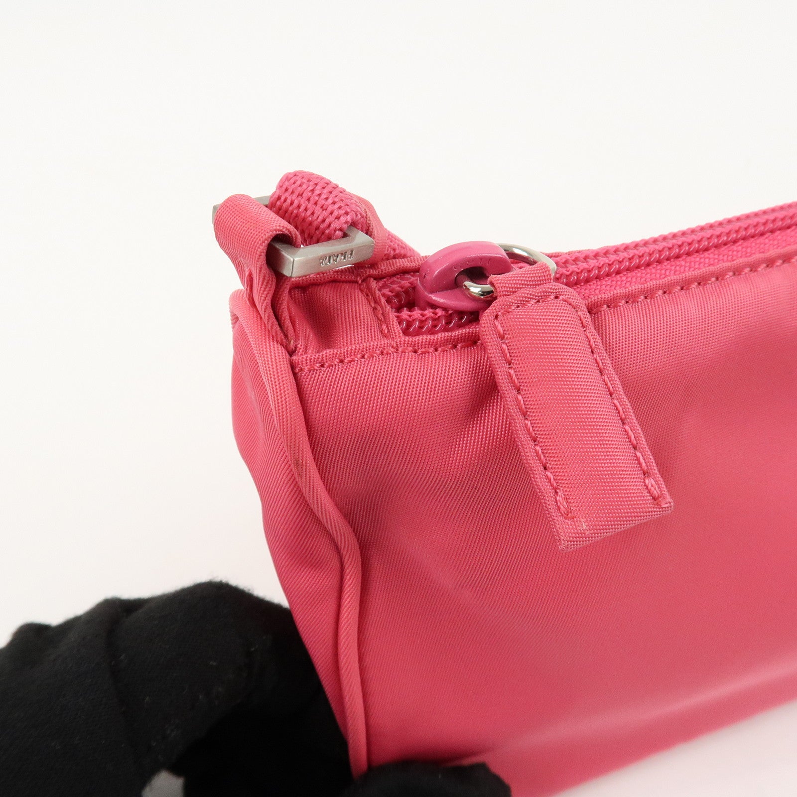 PRADA Logo Nylon Pouch Hand Bag Cosmetic Pouch Purse Pink MV633