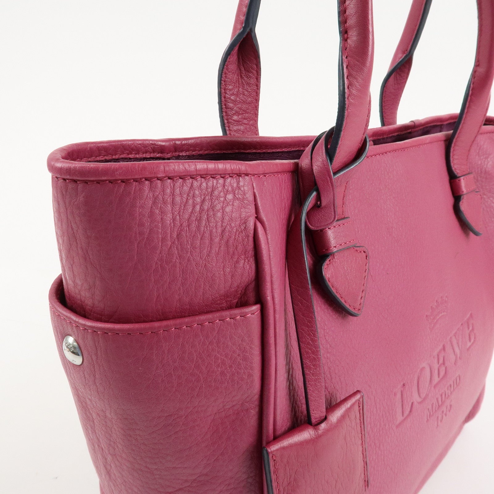 LOEWE Leather Tote Bag Hand Bag Shoulder Bag Medium Pink Used