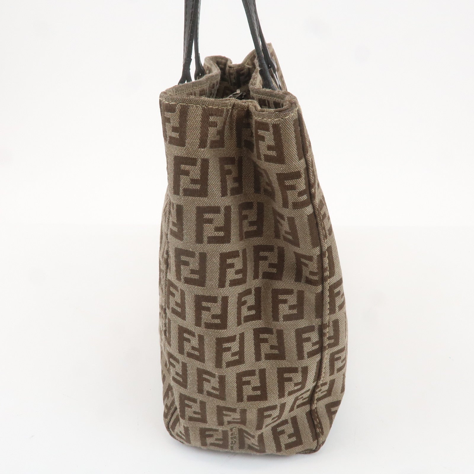 FENDI Zucchino Canvas Leather Tote Bag Beige Brown 8BH072