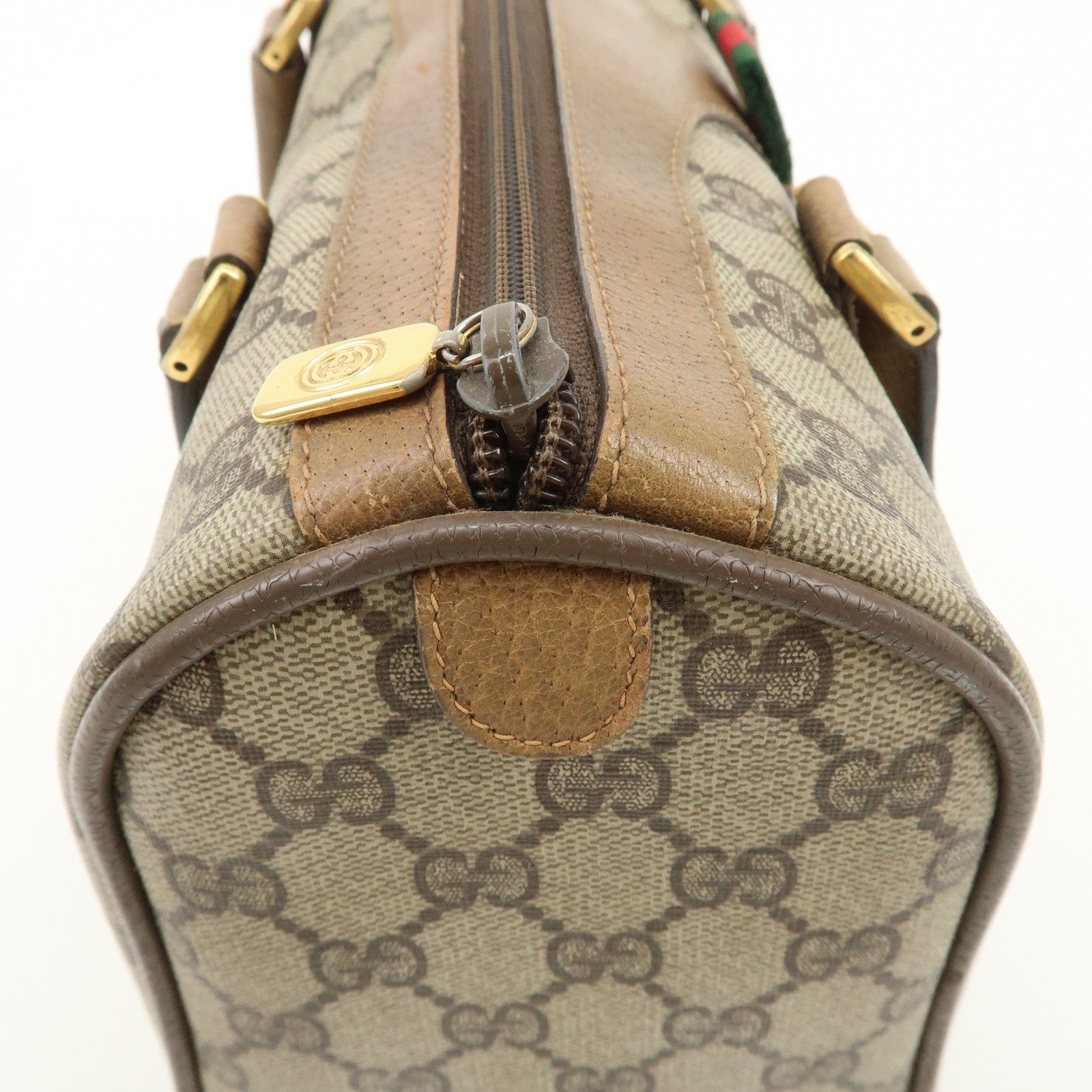 GUCCI Old Gucci Sherry GG Plus Leather Boston Bag Beige Brown