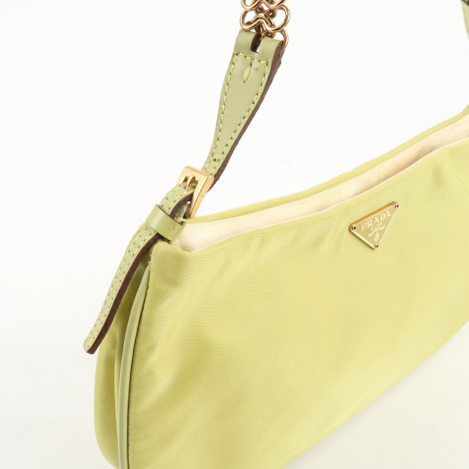 PRADA Nylon Leather Chain Shoulder Bag Yellow BR0105