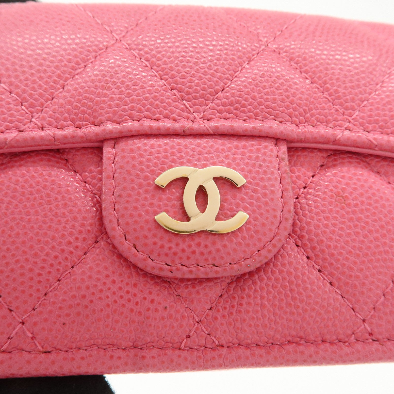 CHANEL Matelasse Caviar Skin Tri-Fold Wallet Pink A84401 Used