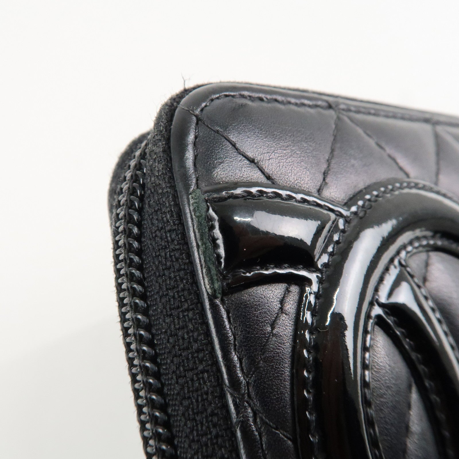 CHANEL Cambon Line Patent Leather Zip Around Long Wallet A50078 Used