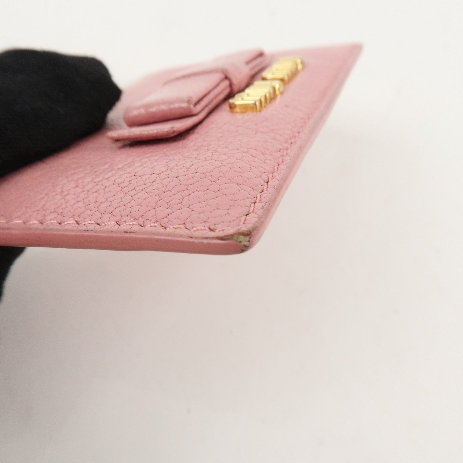 MIU MIU Leather Ribbon Card Case Pink