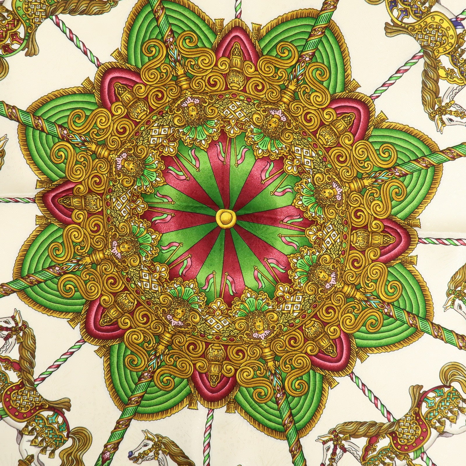 HERMES Carre 90 Silk 100% Scarf LUNA PARK Wine Red White Yellow Used