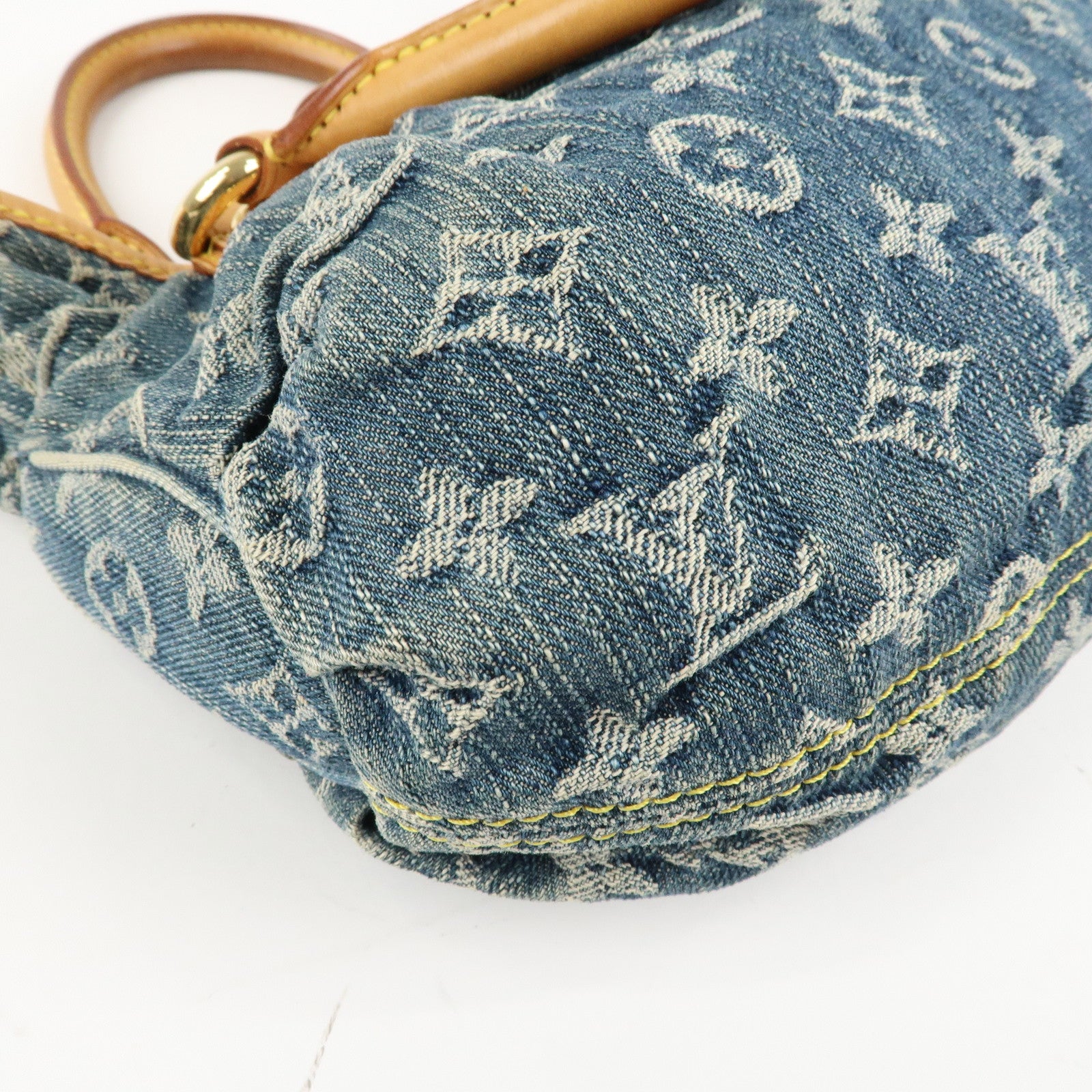 Louis Vuitton Monogram Denim Pleaty Hand Bag Blue M95020 Used