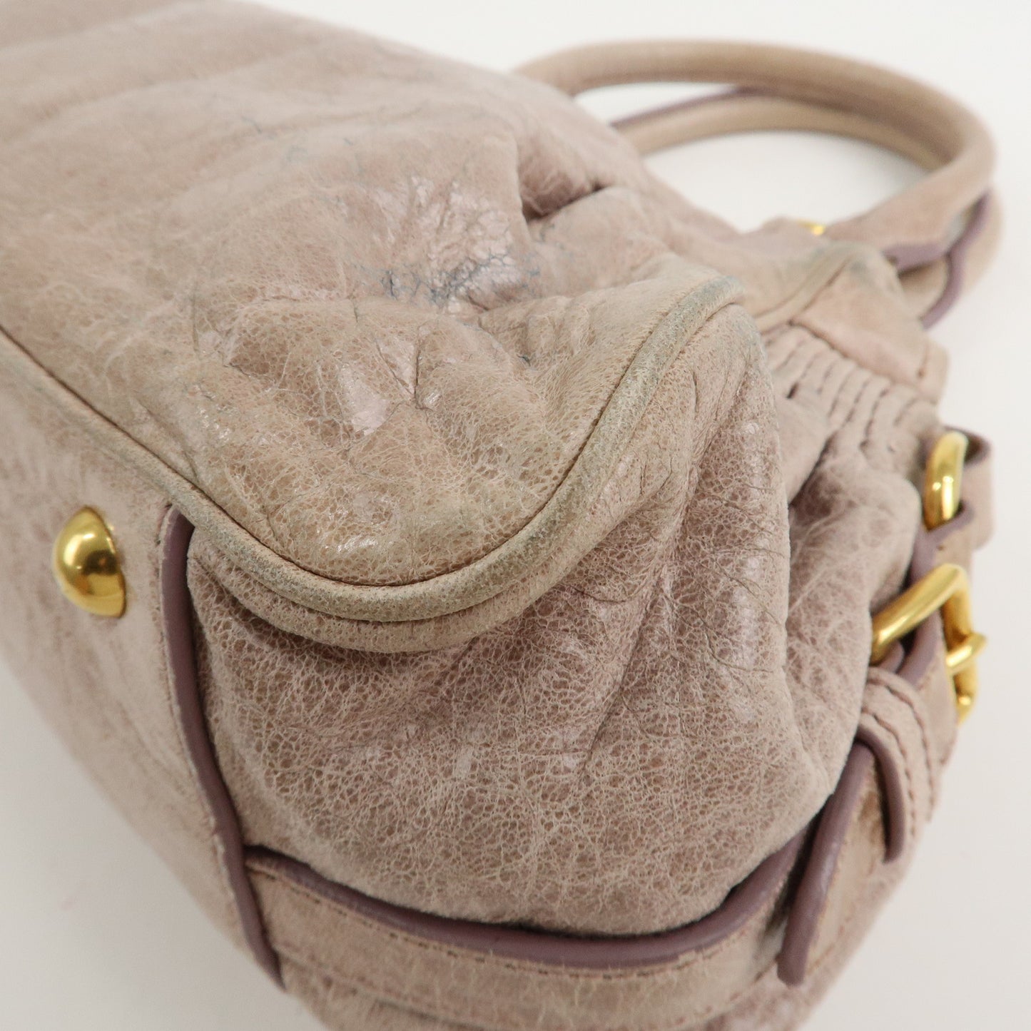 MIU MIU Logo Leather 2 Way Hand Bag Shoulder Bag  Beige