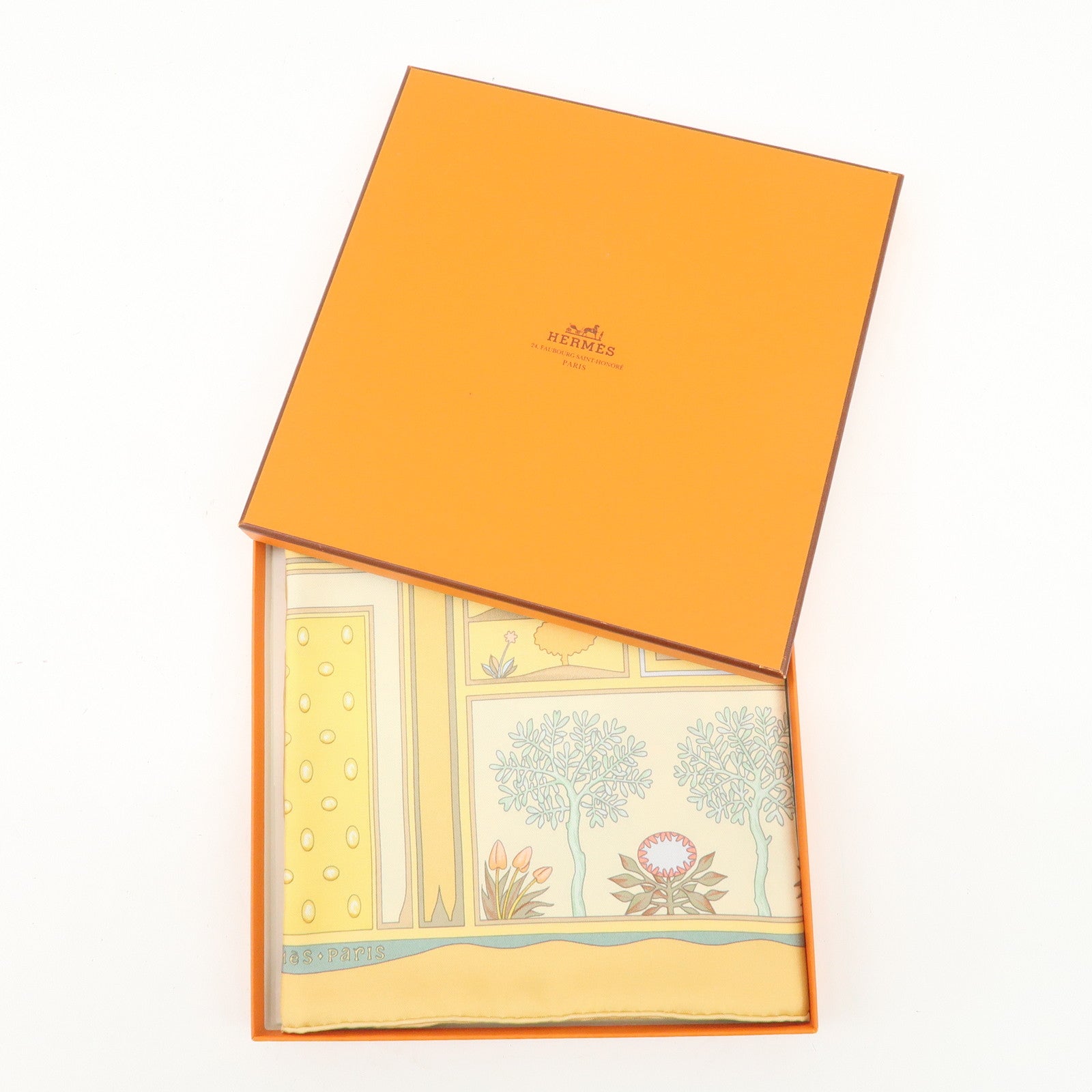 HERMES Carre 90 Silk 100%  Scarf  Paridaiza Yellow Blue Used