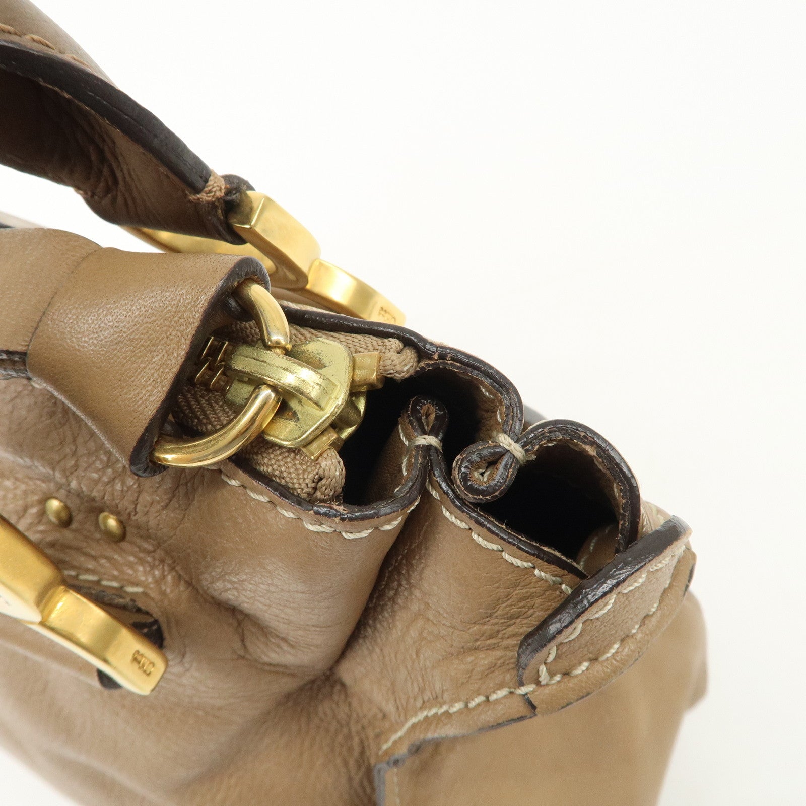 Chloe Marcie Leather Tote Bag Hand Bag Shoulder Bag Beige Used