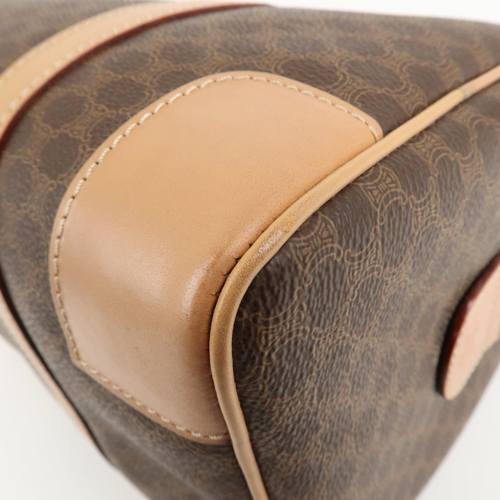 CELINE Macadam PVC Leather Boston Bag Hand Bag Brown Used