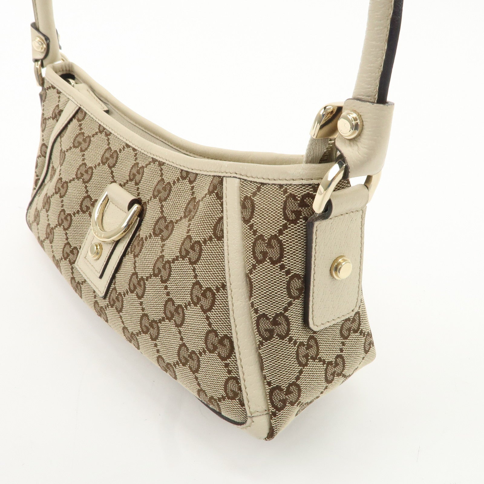 GUCCI Abbey GG Canvas Leather Shoulder Bag Beige Gold 130939