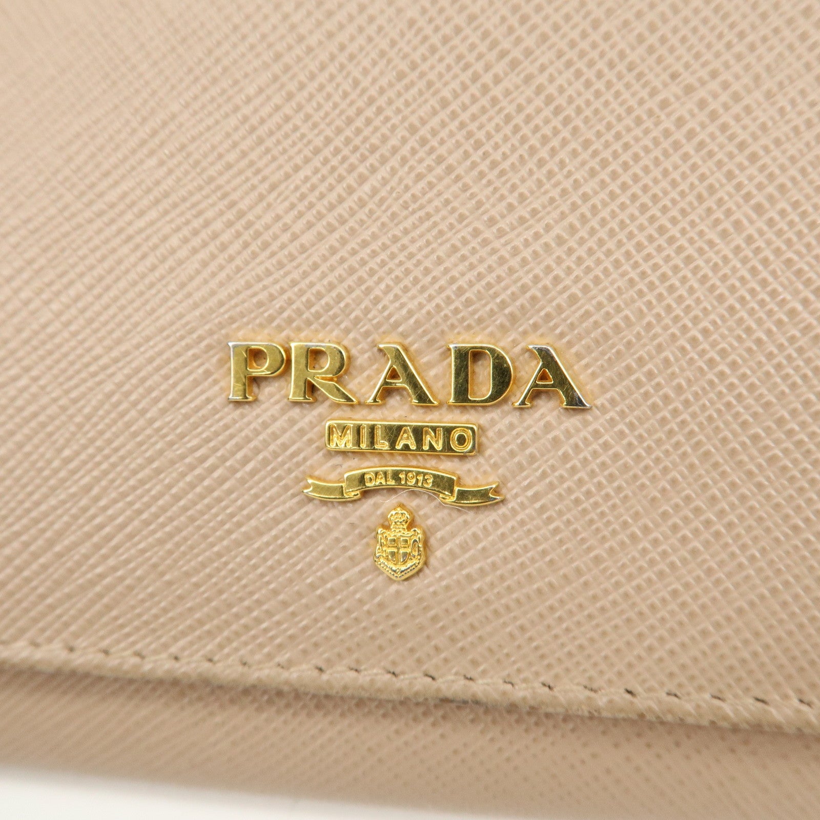 PRADA Logo Leather Bi-Fold Long Wallet Beige Pink Beige