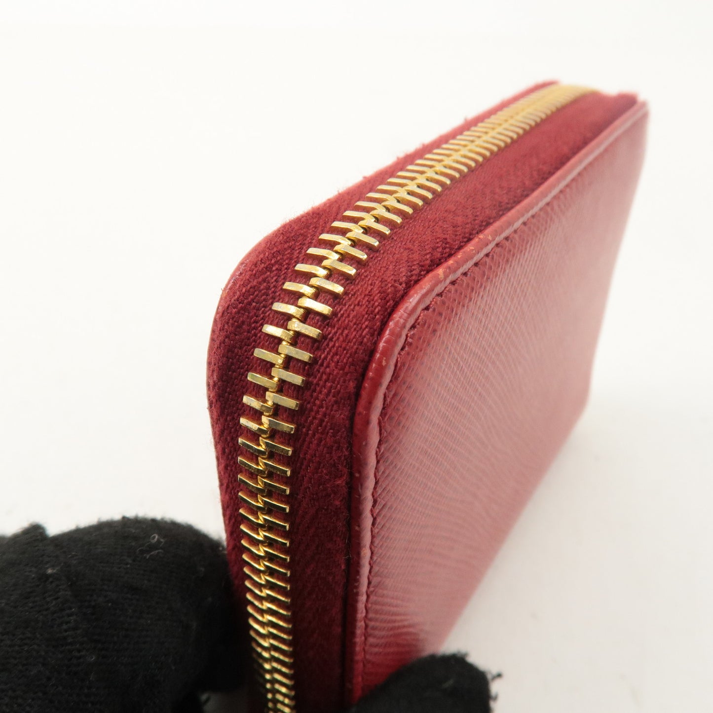 PRADA Saffiano Leather Round Zipper Coin Case Red