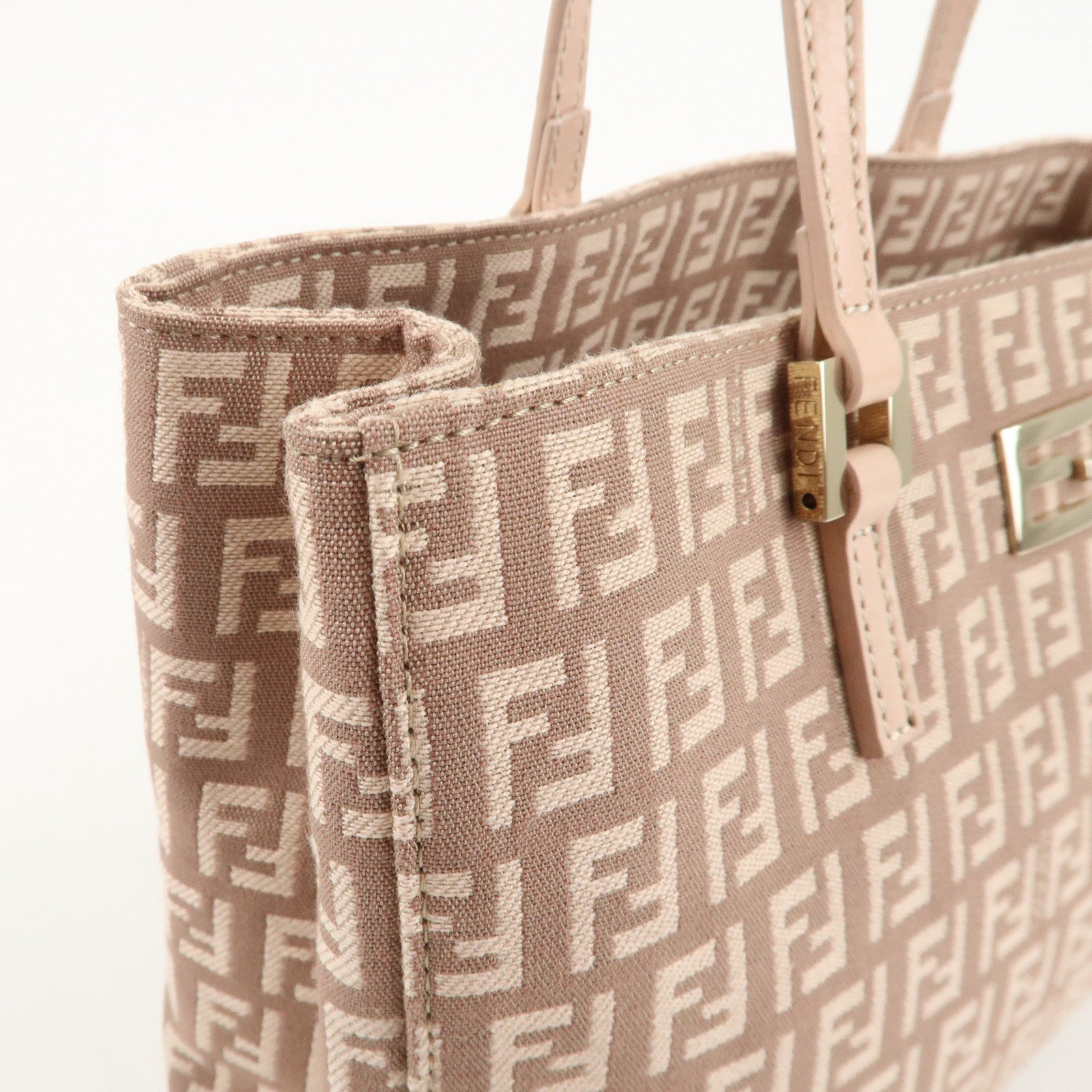 FENDI Zucchino Canvas Leather Hand Bag Pink Beige 8BH132