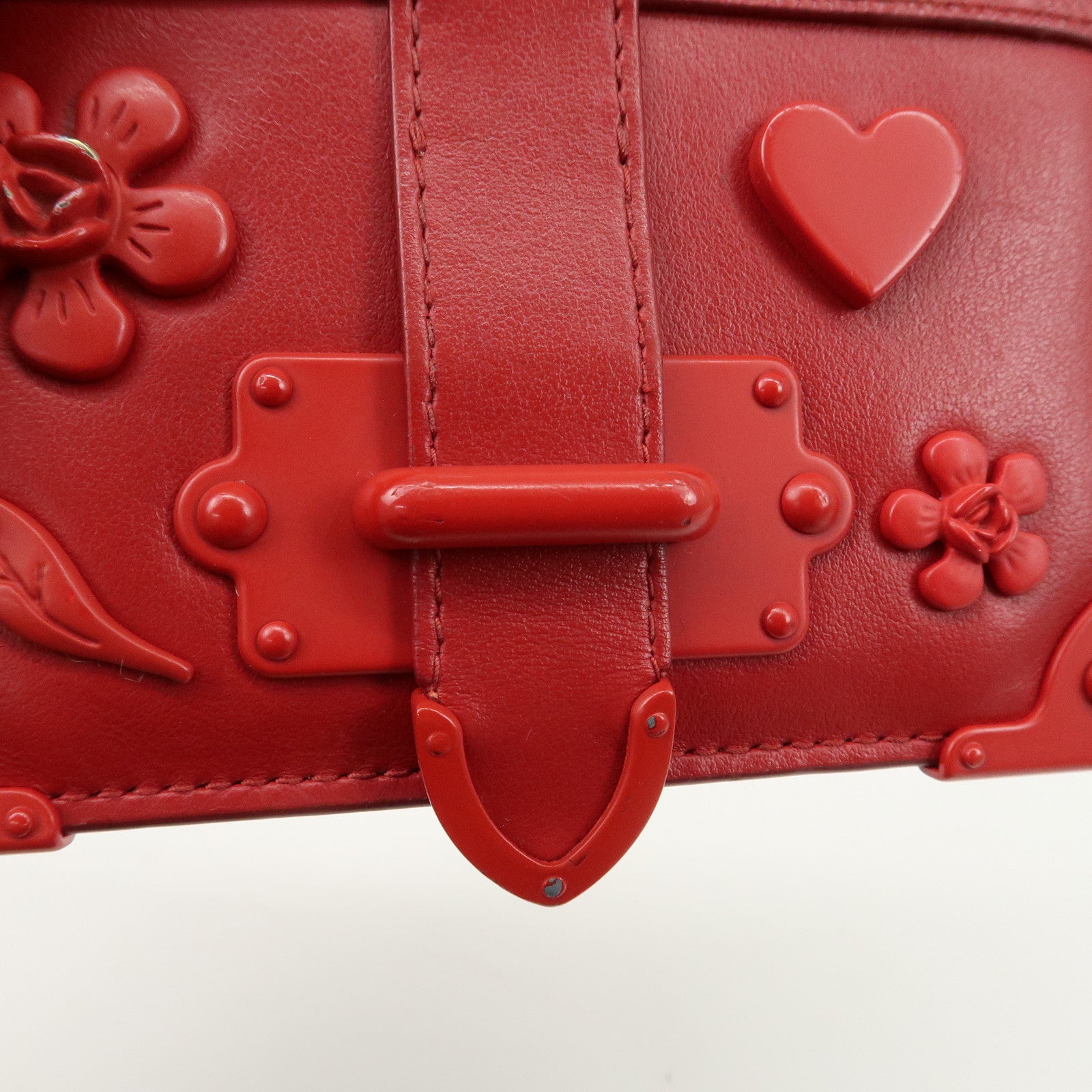 PRADA Logo Saffiano Leather Wallet Trunk Motif Heart Red 1MV204