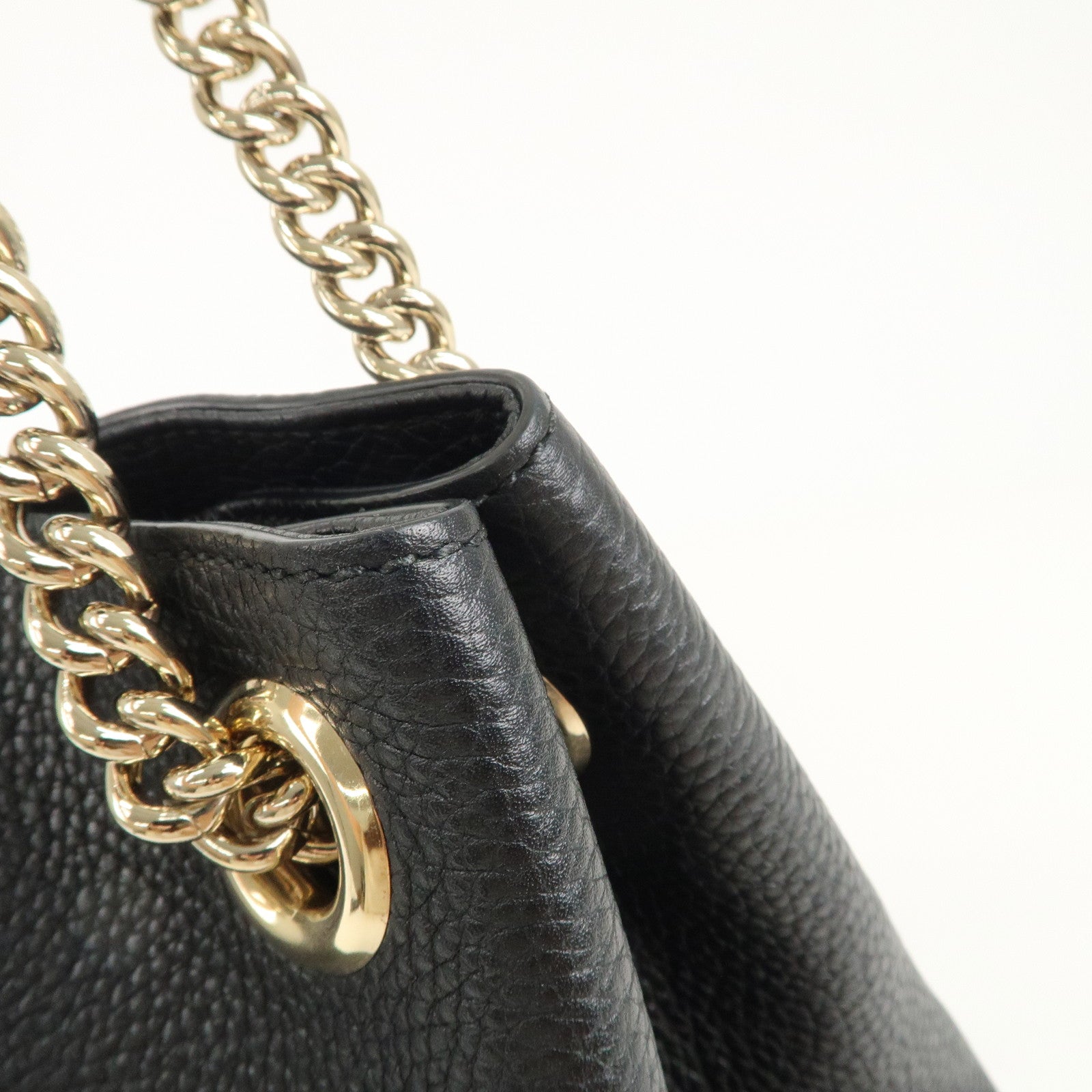 GUCCI SOHO Interlocking G Leather Chain Shoulder Bag Black 536196