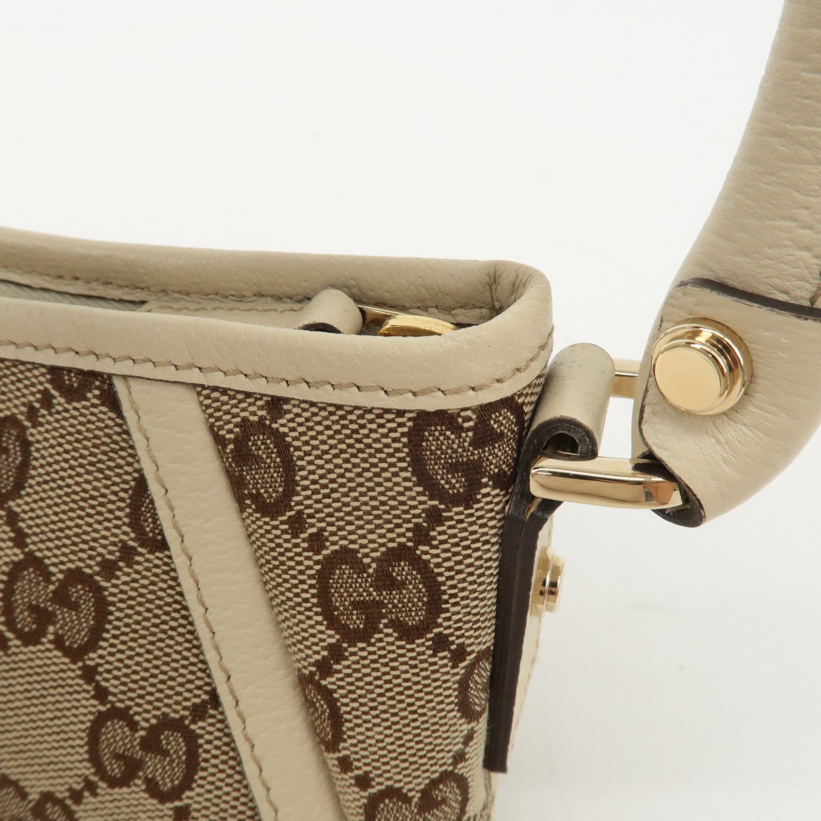 GUCCI Abbey GG Canvas Leather Shoulder Bag Beige Ivory 130939