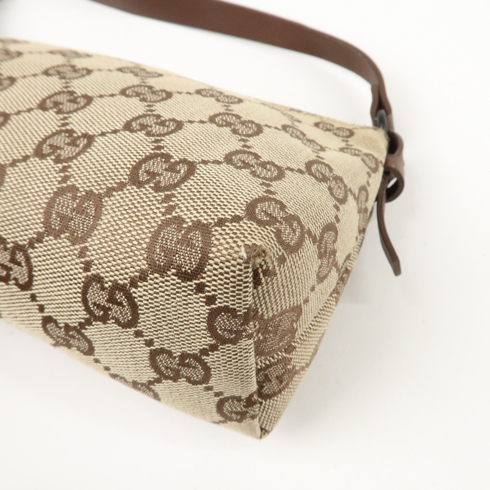 GUCCI GG Canvas Leather Small Hand Bag Pouch Beige Brown 103399