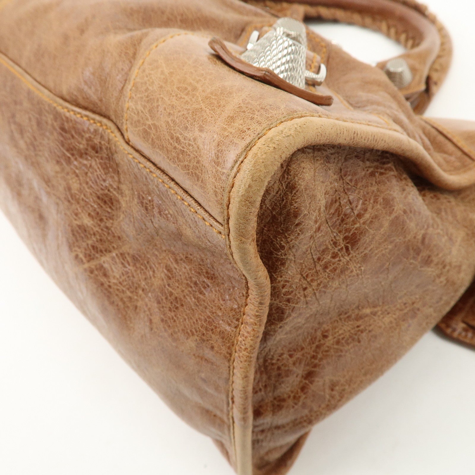 BALENCIAGA Giant City 2Way Bag Hand Bag Brown Silver HDW 173082 Used