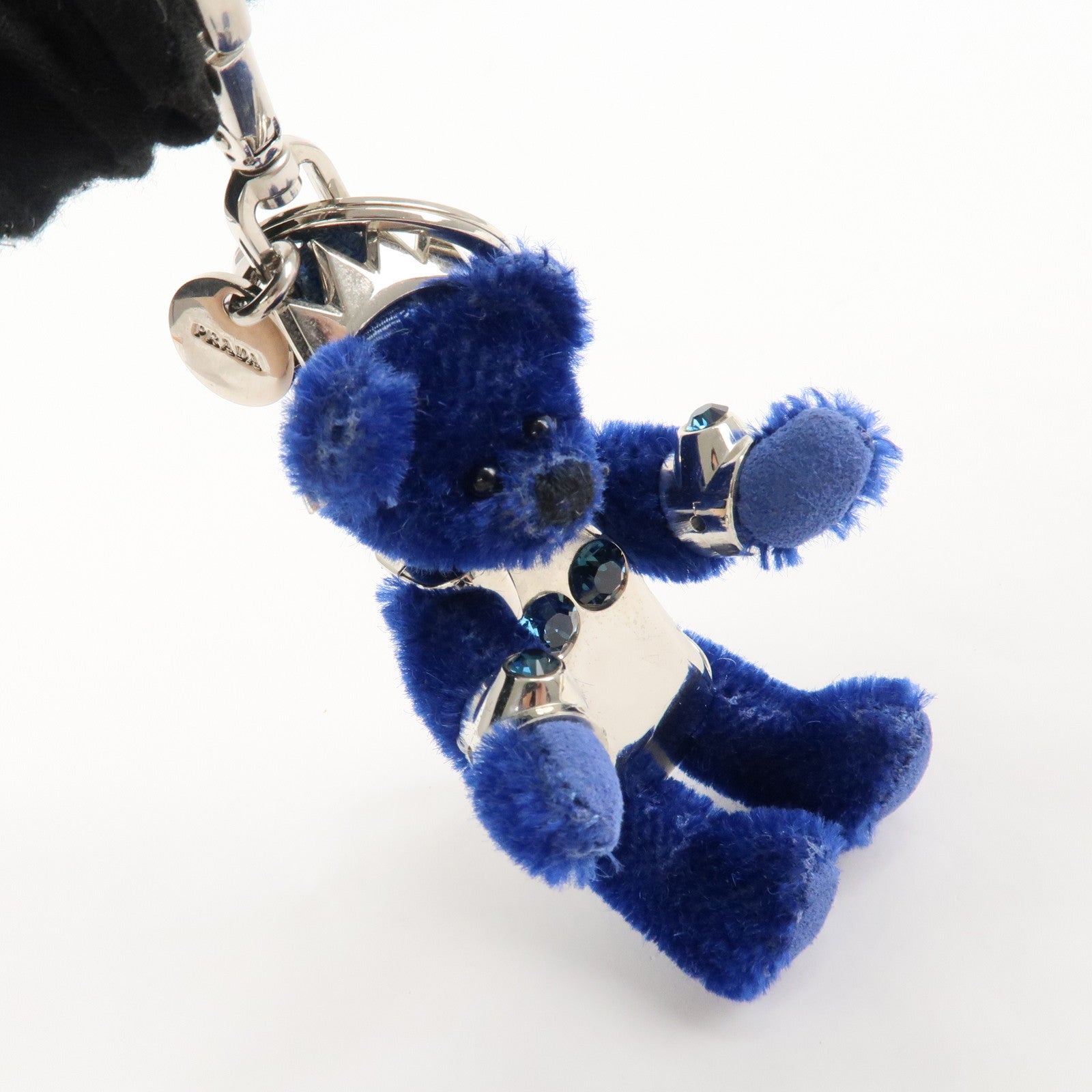 PRADA Metal Bear Key Holder Key Chain Key Charm Blue Silver Used