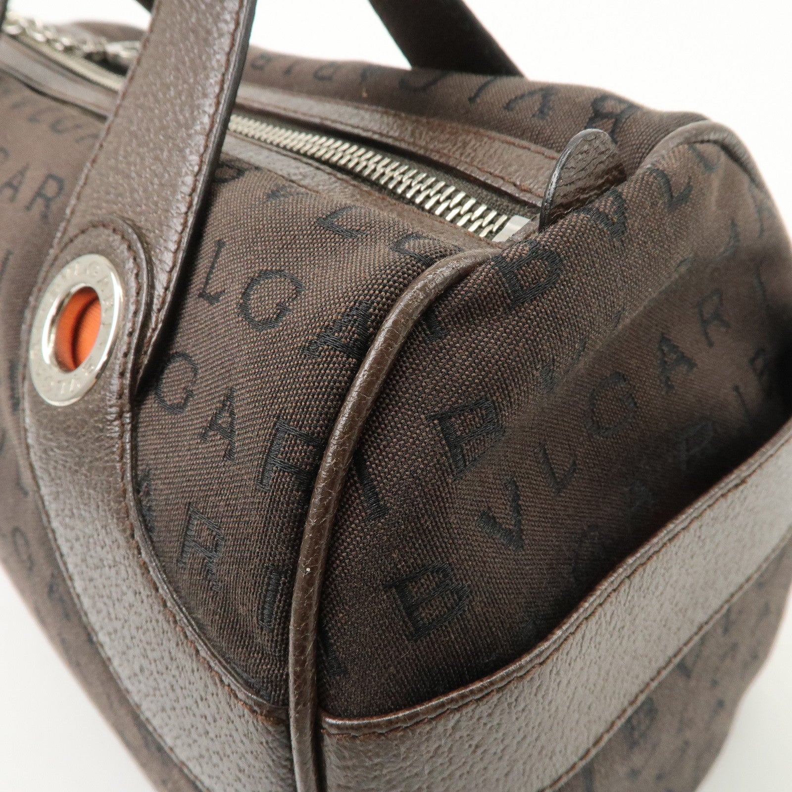 BVLGARI Logo Mania Canvas Leather Mini Boston Bag Dark Brown Used