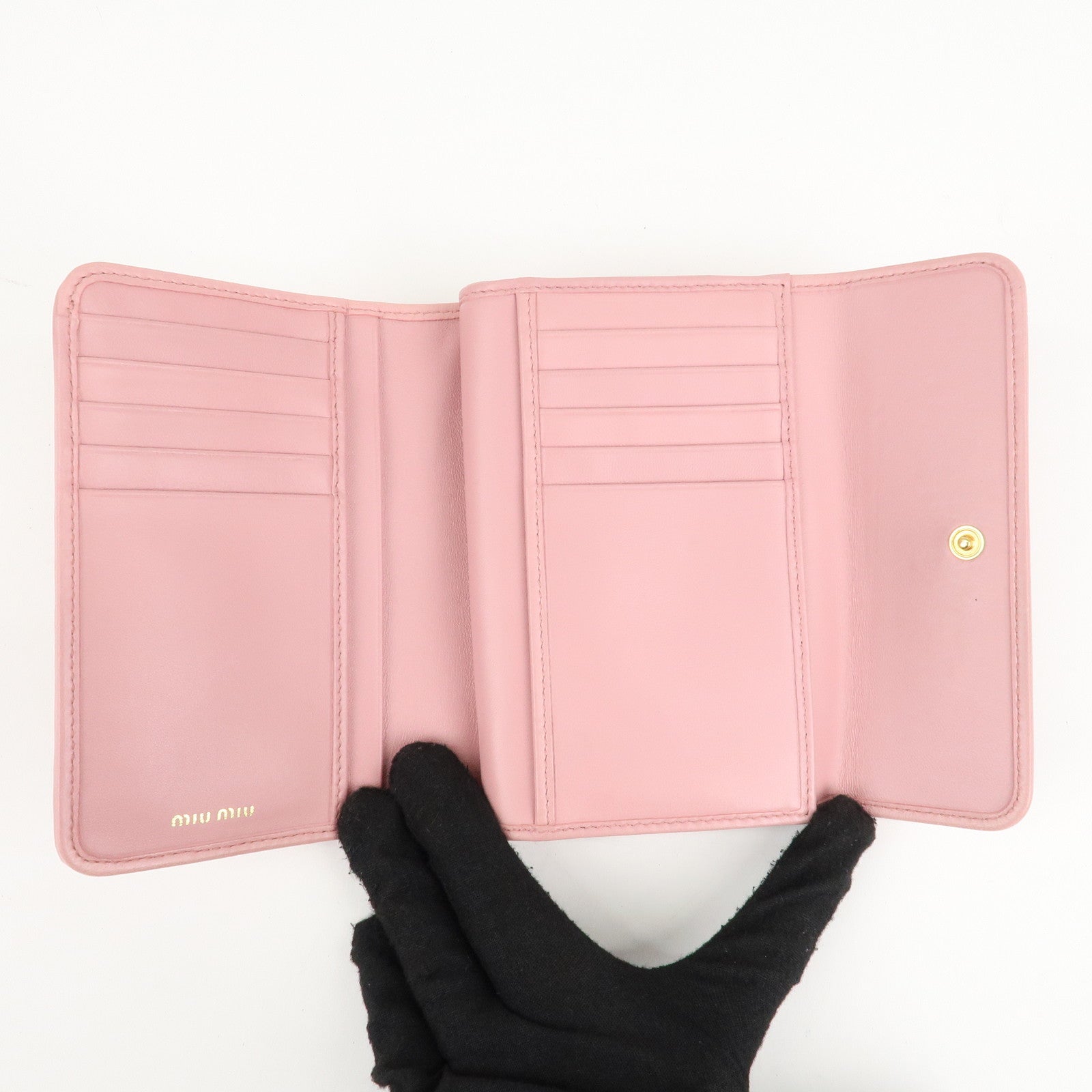 MIU MIU Matelasse Leather Trifold Wallet Pink 5ML225