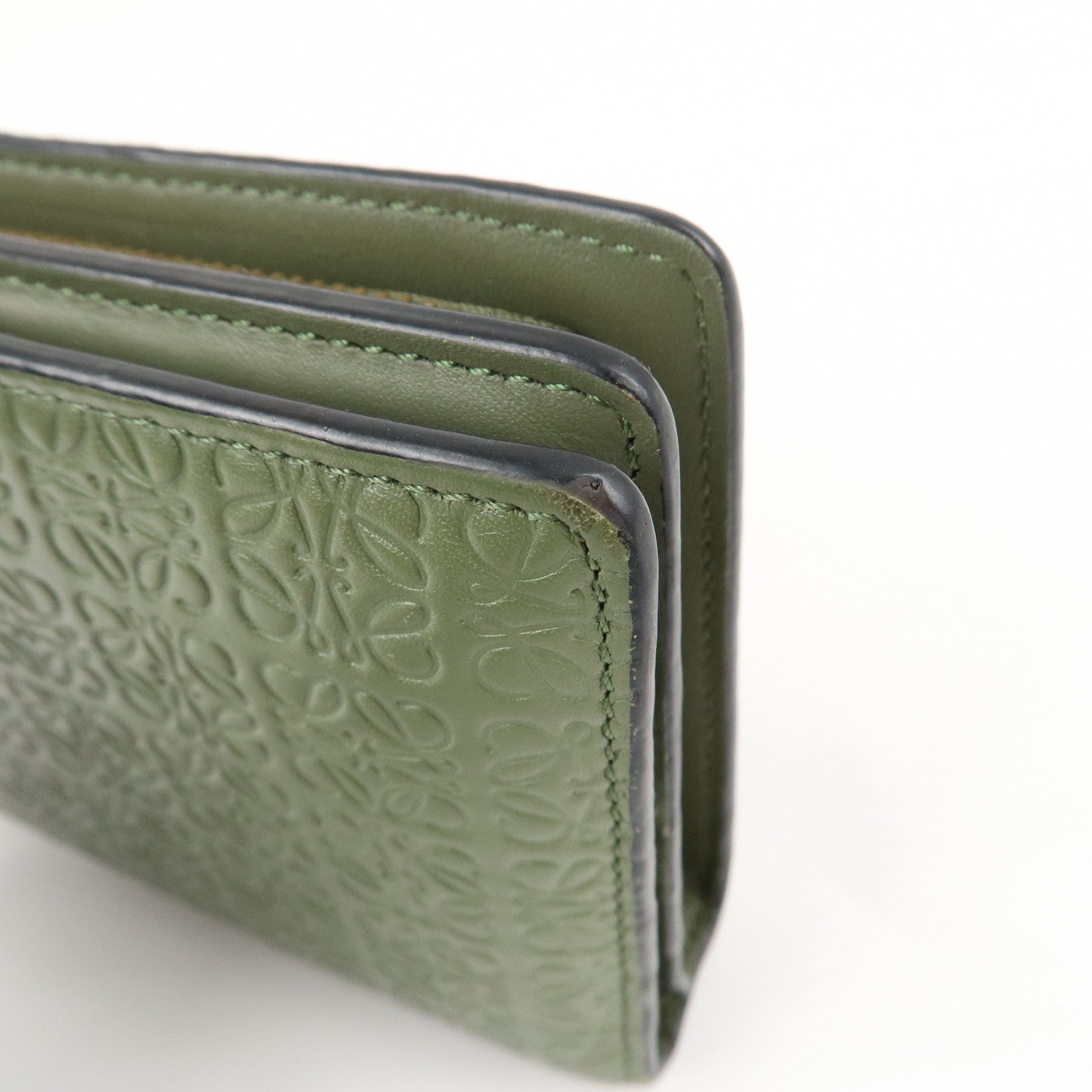 LOEWE Anagram Leather Zippy Bi-fold Wallet Avocado Green