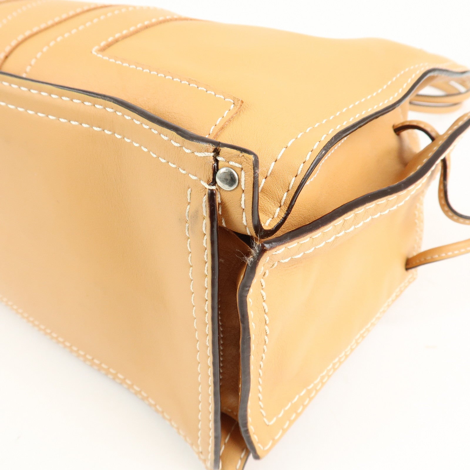 LOEWE Anagram Leather Shopper Tote Bag Shoulder Bag Light Brown Used